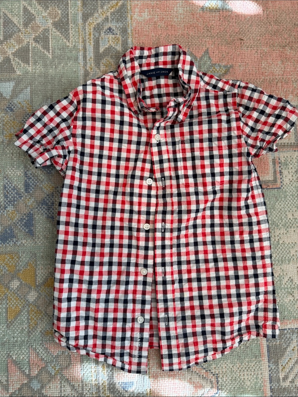 Janie and Jack 4th of July Red, Navy & White Plaid Short-Sleeve Button-Down (6)